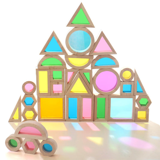 Dinhon 32-Piece Acrylic Rainbow Building Blocks Set for Kids - Colorful Stacking Blocks, Educational Toddler Puzzles, Preschool Learning Toys, Gifts for Ages 1 2 3 4 5 Boys and Girls