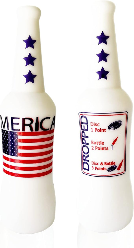 Original Bottle Bash (Beersbee, Polish Horseshoes, Frisbeer) Bottle Set, Unbreakable - Choose Yellow, USA or USA with LED Version