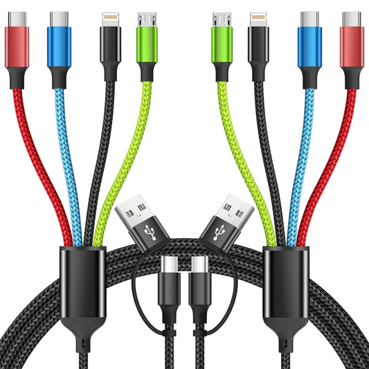 4 2 (2Pack, 5FT) Travel Essentials in Multi Charging Cable, USB A/C Charging Cords with Dual Type-C, USB Cable Phone