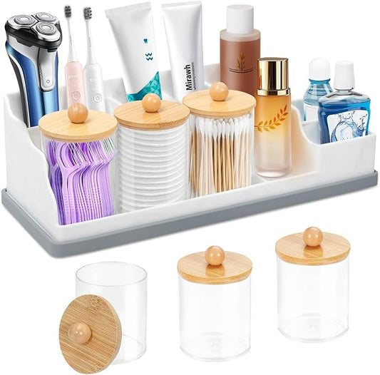 Bathroom Counter Organizer, Large White Silicone Toothbrush Holders for Bathrooms with 3PCS Qtip Holder, Bathroom Organizer Countertop Toothbrush and Toothpaste Holder for Makeup Organizer for Vanity
