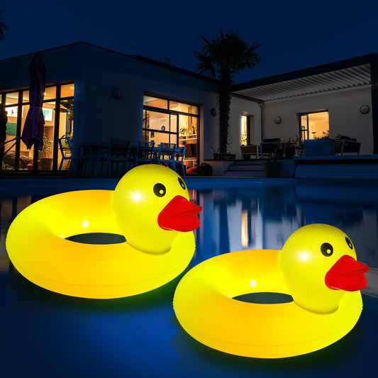 Hungdao 2 Pcs Light up Funny Duck Pool Floats Glow Large Rubber Ducks Floatie Tube Inflatable Duck Swimming Ring for Summer Beach Swimming Pool Carnival Birthday Party Supplies(Classic)