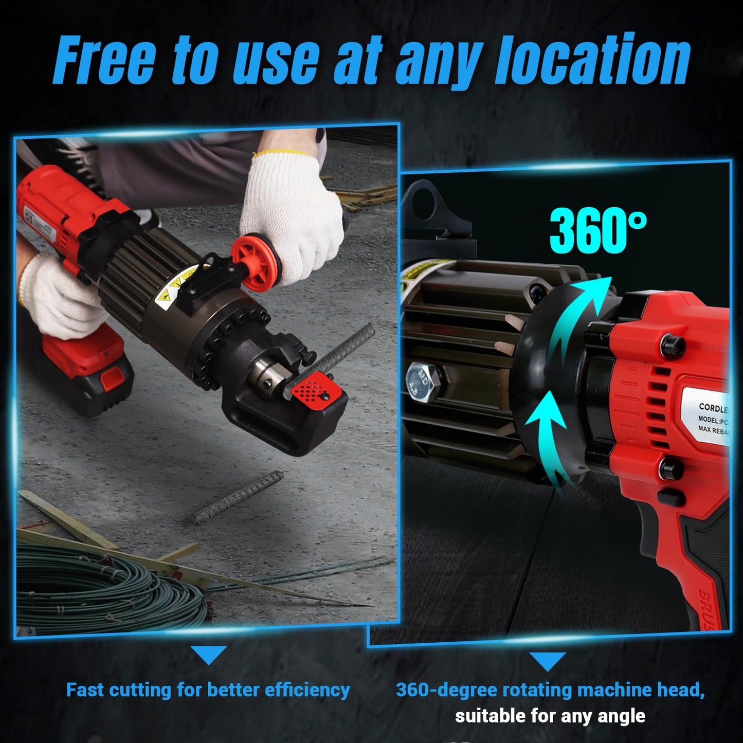 LOSCHEN 360-degree Rotation Cordless Rebar Cutter,Portable Handheld Rebar Cutting Saw,Electric Hydraulic Rebar Cutter,Cutting up from 3/20"(4mm) to 3/4 Inch #6 (20mm) Rebar (Li-ion Battery Version)