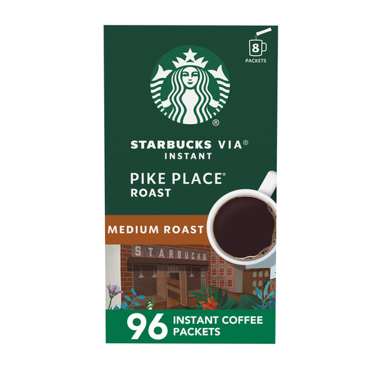Starbucks VIA Instant Coffee Packets, Single Serve, Medium Roast Coffee, Pike Place Roast, 96 Packets