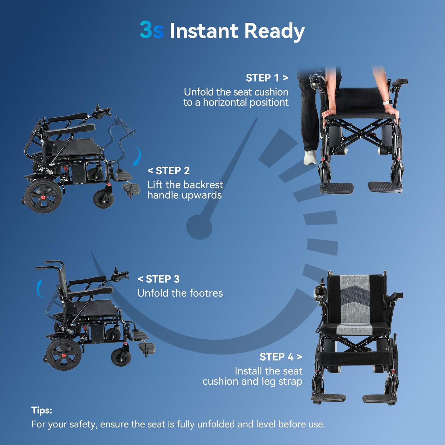 WalkFeel 19” Wide Seat Lightweight Electric Wheelchairs for Adults/Seniors/Handicap/Elderly - 330LB Capacity Foldable Power Wheelchair, All-Terrain Motorized Chair for Indoor/Outdoor/Travel, Gray