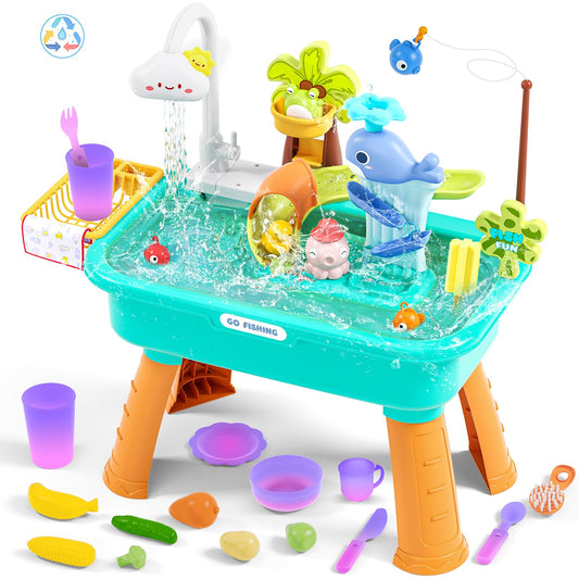 2026 Upgraded Water Table for Toddlers 1-3 3-5 with Electric Water Pump, Toddler Water Play Table|Beach Outdoor Toys, Water Table for Kids Ages 4-8, Summer Gift for Girl Boy 3 4 5 6 7 8, Orange&Green