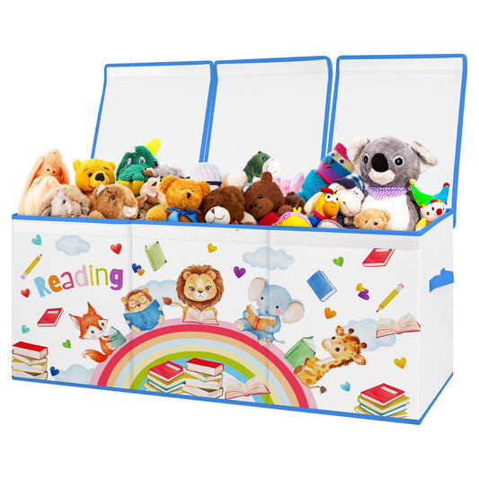 decalsweet Kids Toy Box Storage Chest Collapsible Storage Bin with Lids Handles for Boys Girls Toddler, Large Kids Toy Organizer Box for Kidsroom Bedroom Playroom Nursery,37.7"x12.5"x15.7"