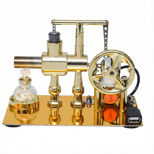 Hot Air Stirling Engine Motor Model,Stirling Engine Kit, Single-Cylinder Metal Stirling Engine External Combustion Engine Motor,DIY Hot Air Engine Gift of Air for Desktop EducationalToy (Gold)