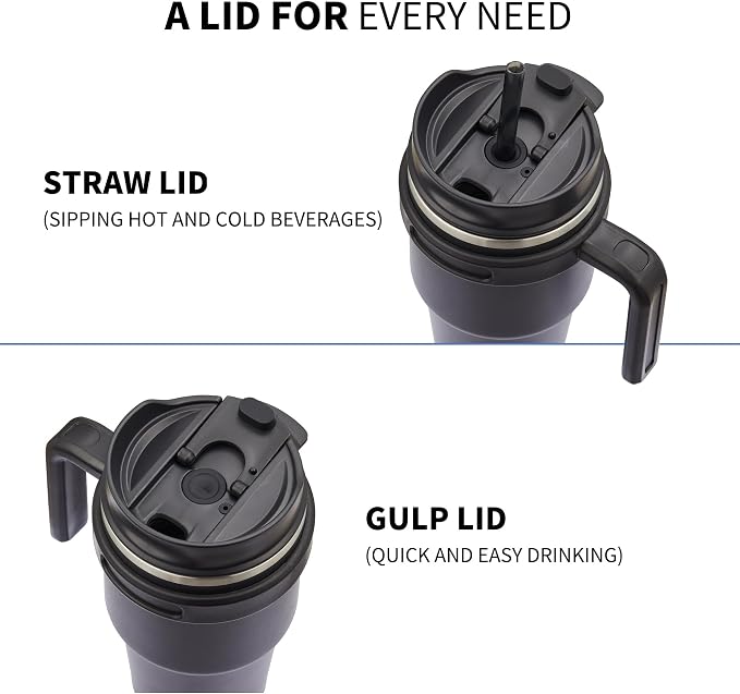 20 oz Insulated Coffee Mug Tumbler with Handle, Stainless Steel Travel Mug Tumbler with Lid and Straw,Double Wall Vacuum Leak Proof Ice Coffee Thermal Cup, Black/Rose Gold