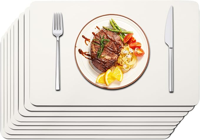 Maxpearl Faux Leather Placemats Set of 8 - Waterproof - Wipe Clean - Heat Resistant - Non Slip Dining Table Place Mats, Suitable for Indoor & Outdoor Use, 17ââx12ââ, Ivory White