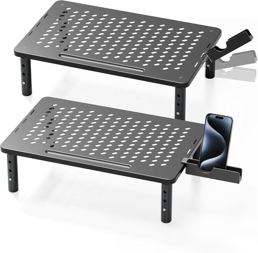 3 2 Pack Computer Monitor Stand Riser for Desk, Height Adjustable PC Laptop TV Desktop Monitor Stand Shelf, Metal