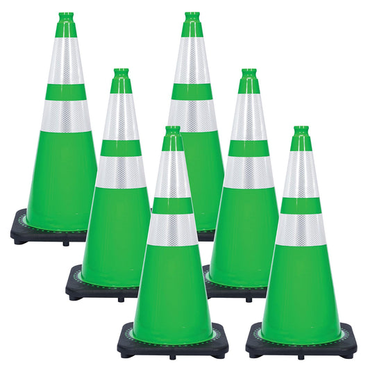 28" Green Reflective Traffic Cones (6-Pack)