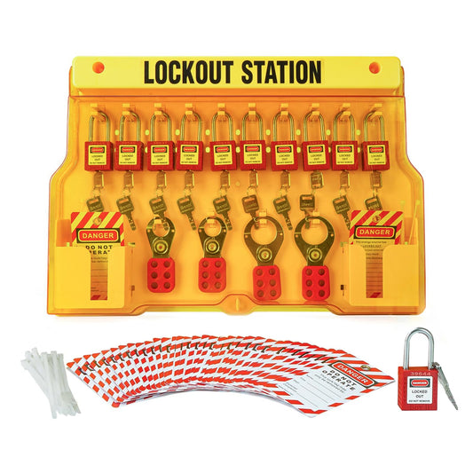 Boviisky Lockout Tagout Station with 11 Safety Padlocks, 4 Hasps, 40 Lockout Tags, 40 Nylon Ties, Lock Out Tag Out Kit Board for OSHA Compliance, 7062