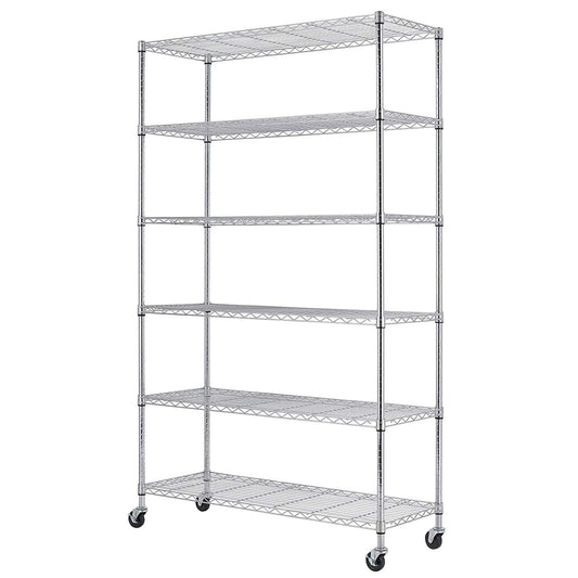 BestMassage 82"x45"x18" 6 Tire Wire Shelving Unit NSF Storage Shelves Large Heavy Duty Metal Shelf Organizer Height Adjustable Commercial Grade Steel Rack 2100 LBS Capacity with Wheels (Chrome)
