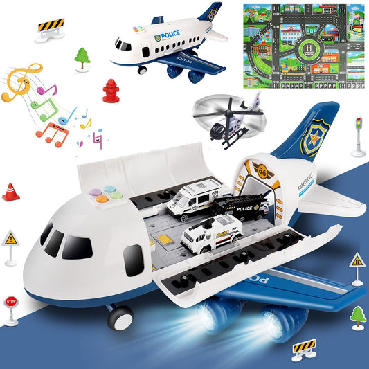 Dwi Dowellin Toddler Toys Car for Boys:Boy Toy Transport Cargo Airplane|Kid Toys 20 in 1 Carrier Vehicle Police Toys for Kids Age 2-4 3-5 4-7 Year Old Boys Girls