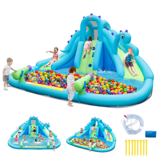 BOUNTECH Inflatable Water Slide Park with Dinosaur, Double Slides Mega Water Park Bounce House with Climbing Wall, Bouncy Castle for Outdoor Backyard, Blow up Water Slides Inflatables for Big Kids