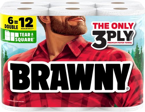 Brawny 3-Ply Tear-A-Square Paper Towels - 6 Double Rolls (Equivalent to 12 Regular Rolls)