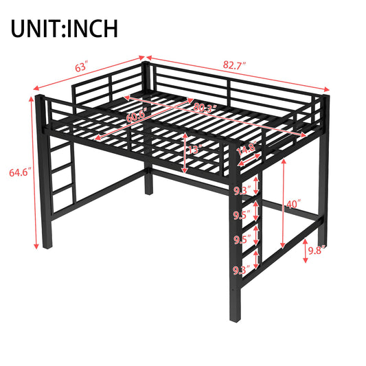 Bellemave Queen Size Loft Bed with 2 Ladder and Guardrails, Metal Loft Bed Frame for Adults, Kids, Teens, Black