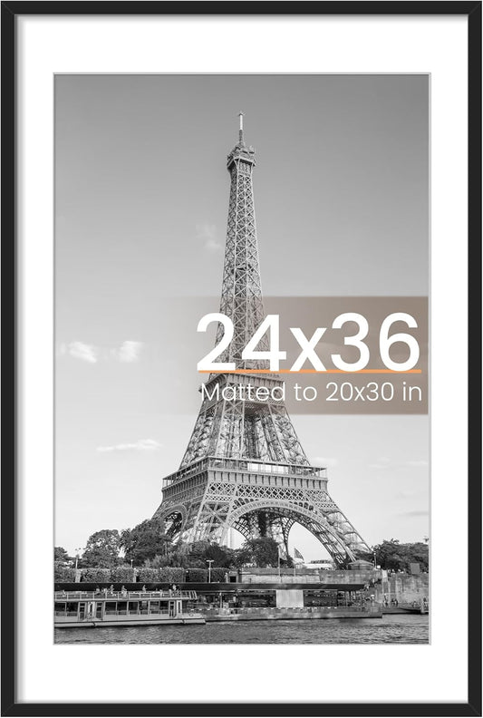 Upsimples 24x36 Poster Frame - Versatile Display for 20x30 with Mat or 24x36 Without - Black, 1 Pack