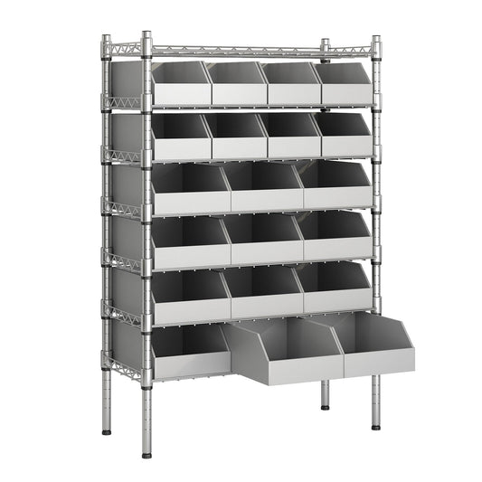 biosplot Heavy Duty Bin Rack, Storage Shelves with 20 Bins, Solid Steel Wire Shelving Storage Unit, Organizer for Garage, Warehouse, Office, Restaurant, Classroom, Kitchen, 31.7" x 16" x 55.6", Gray