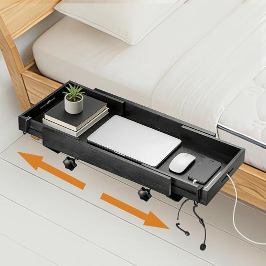 Bedside Shelf for Bed - Clamp On Nightstand Tray for Bunk Bed & College Dorm Room Essentials, Sturdy Floating Side Table Organizer with Cup Holder & Cord Slot for Top Bunk, Kids & Students