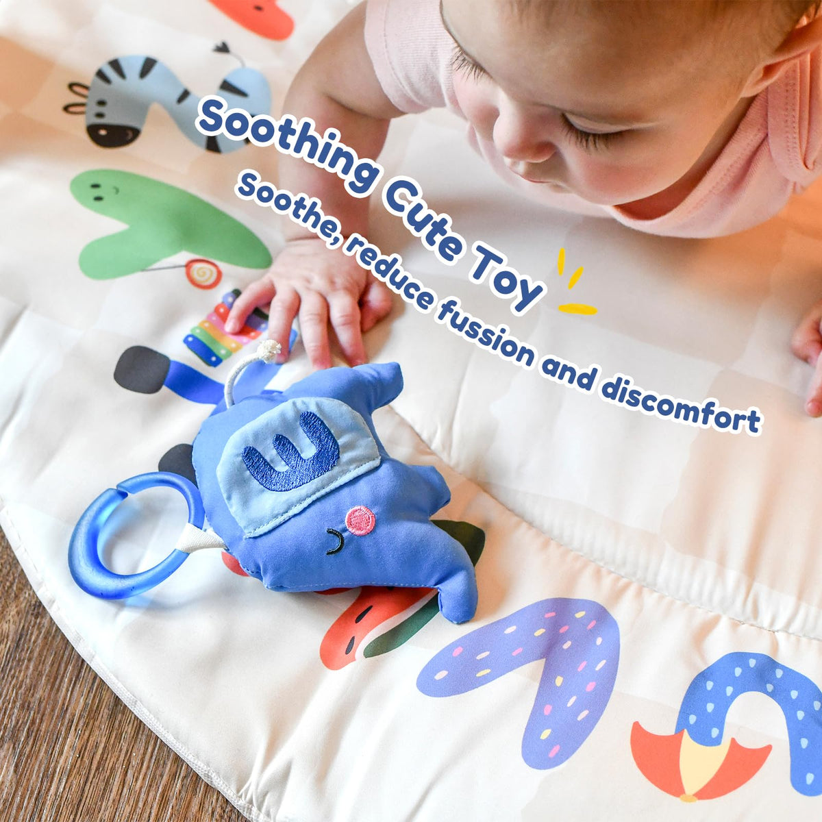Baby Play Gym & Activity Mat with Light-up Musical Arch, Washable Tummy Time Mat with 6 Detachable Sensory Toys for Motor Skills, Baby Essentials Shower Gift - ABC123
