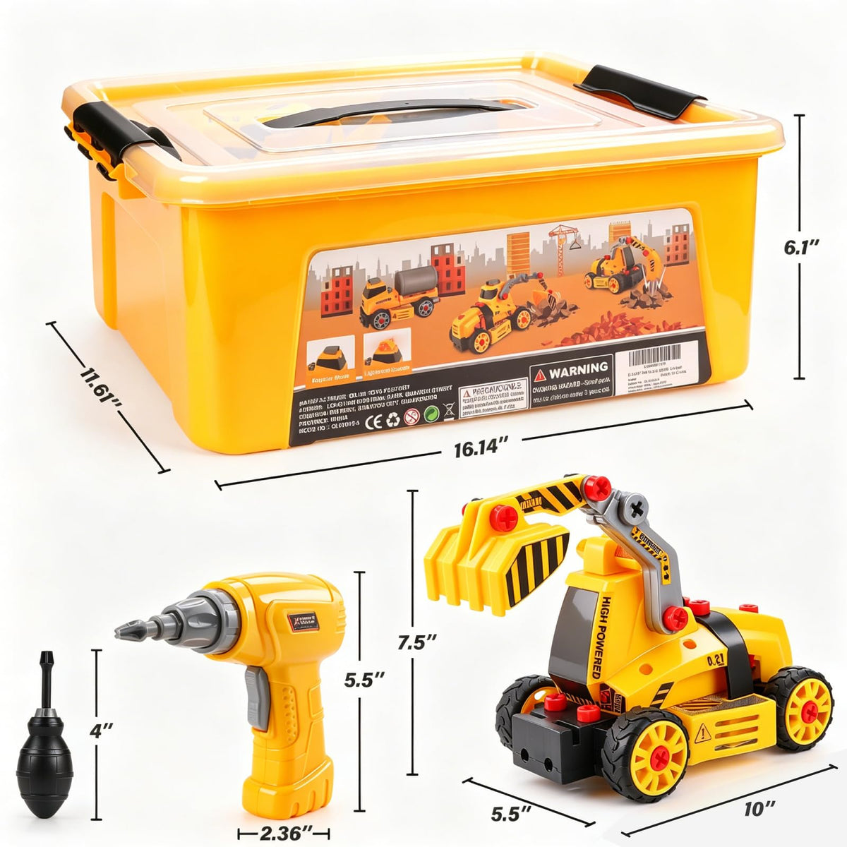 FLY2SKY Take Apart Toys for 3 4 5 6 7 8 Year Old Boys 9 in 3 Construction Toy with Electric Drill Take Apart Truck Set DIY Engineering Building Toy Push & Go STEM Toy Gift for Boys Toys Age 6-8