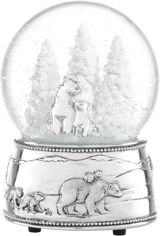 Reed & Barton Musical Snow Globe - North Pole Bound Polar Bears | Silver-Plated Winter Decor (1 Piece)