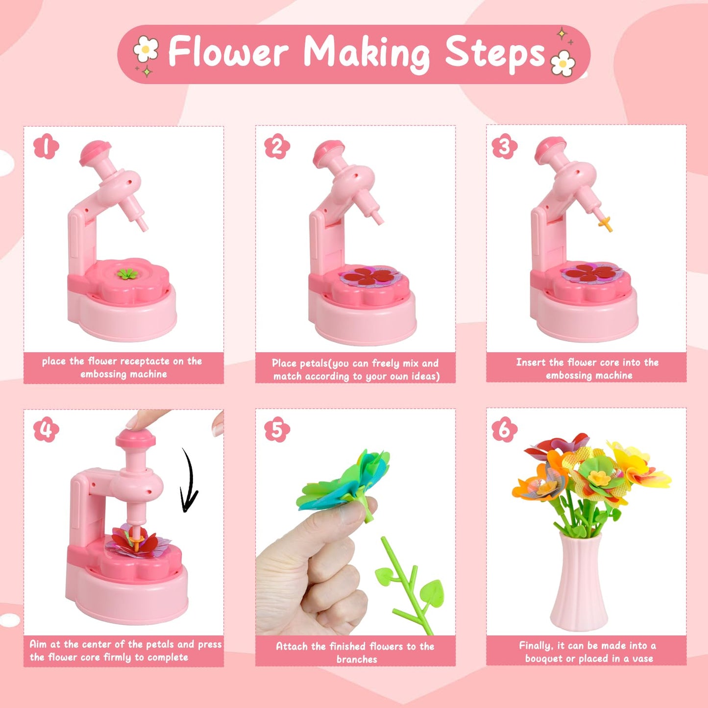 PIGETALE Fabric Flower Bouquets Toys for Girls 3 4 5 6 7 8 9 10 Years Old, DIY Arts & Crafts Kit for Kids Ages 4-8, Educational Preschool Learning Gardening Toys for Toddlers Christmas Birthday Gifts