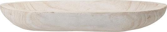Bloomingville Hand-Carved Paulownia Wood Bowl with Whitewashed Finish