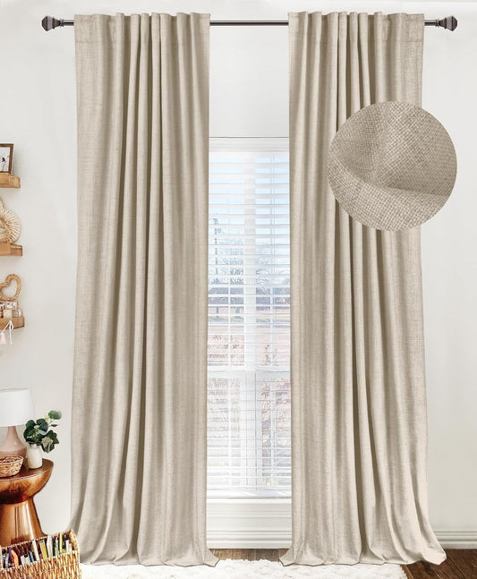 Skiennix 100% Blackout Linen Curtains - Thermal Insulated Drapes for Bedroom | 50" W x 102" L, Oatmeal, 2 Panels Set
