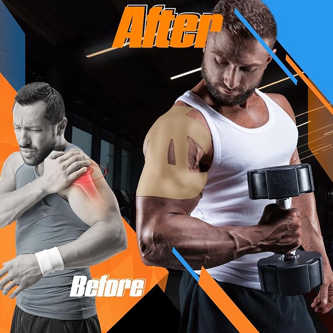 20 Count Kinesiology Tape for Shoulder Pain Relief Pre Cut Sports Waterproof Breathable Enhance Elastic Kinesiology Athletic Tape for Shoulder Support and Muscle Baseball Sports(Beige)