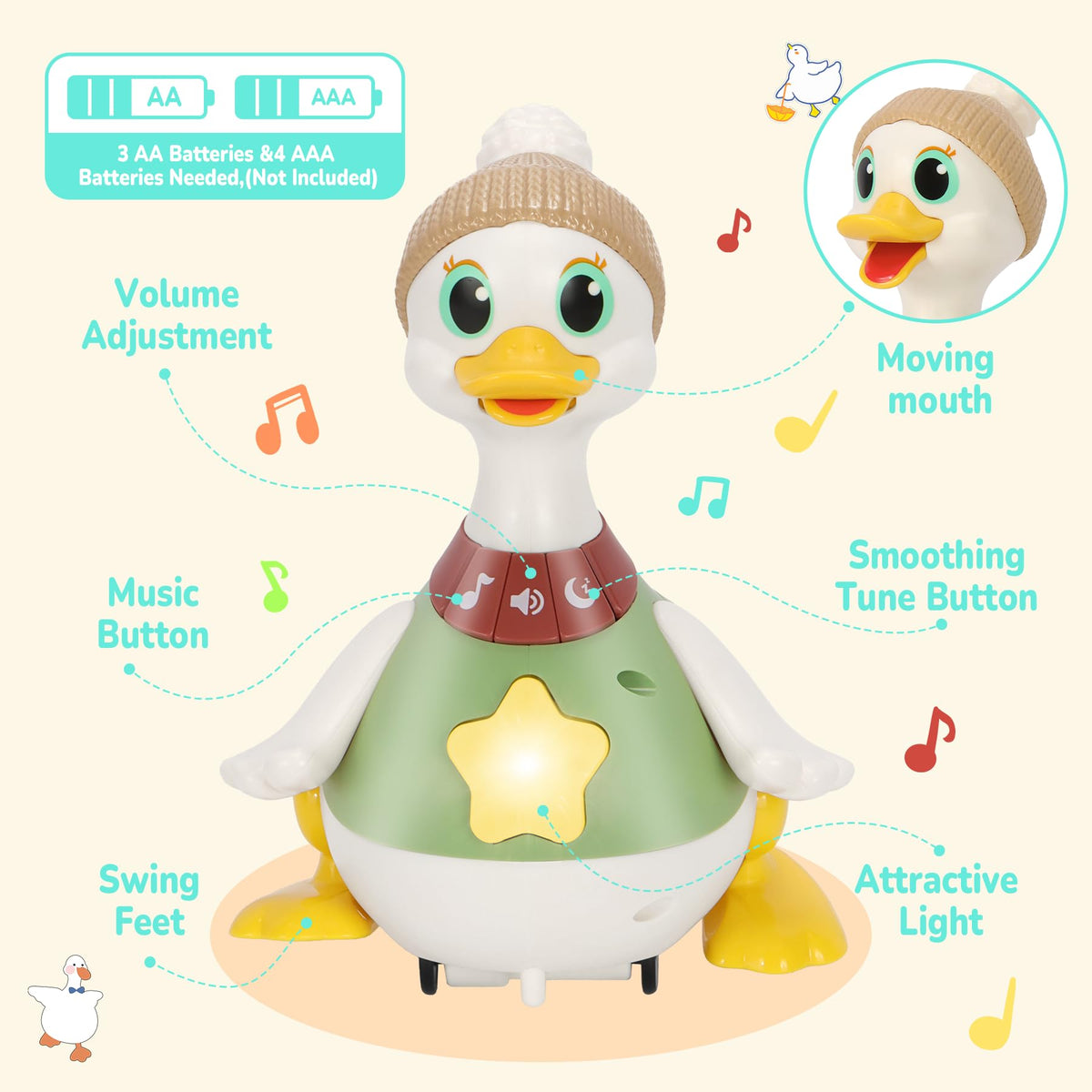 Hestiasko Baby Toys 6 8 10 12 Months, Tummy Time Duck Toy, Musical Dancing Duck Set with Lights & Sounds, Crawling and Interactive Sensory Learning Toy for Infants, Toddlers Gift for 1 Year Old Boy