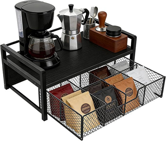 Tea Bag Organizer Wood Tea Organizer with 8 Compartments Storage Chests Tea Station Chest Display Container Box for Countertop Kitchen