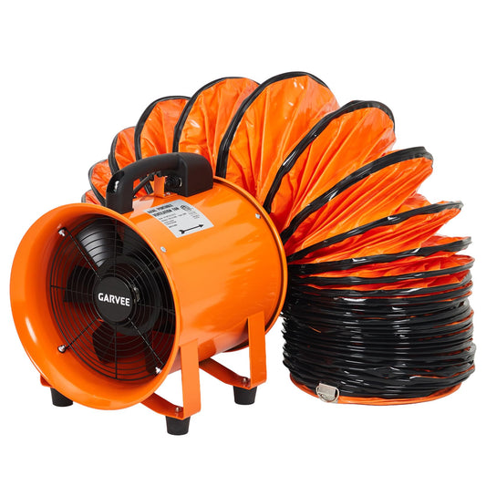 10 Inch Utility Blower Exhaust Fan, Portable Industrial Exhaust Fan with 16.4 ft Flexible Duct Hose, 2000 CFM Low-Noise Air Mover Blower Fan/Extractor/Ventilator for Basements, Workshops, Warehouses