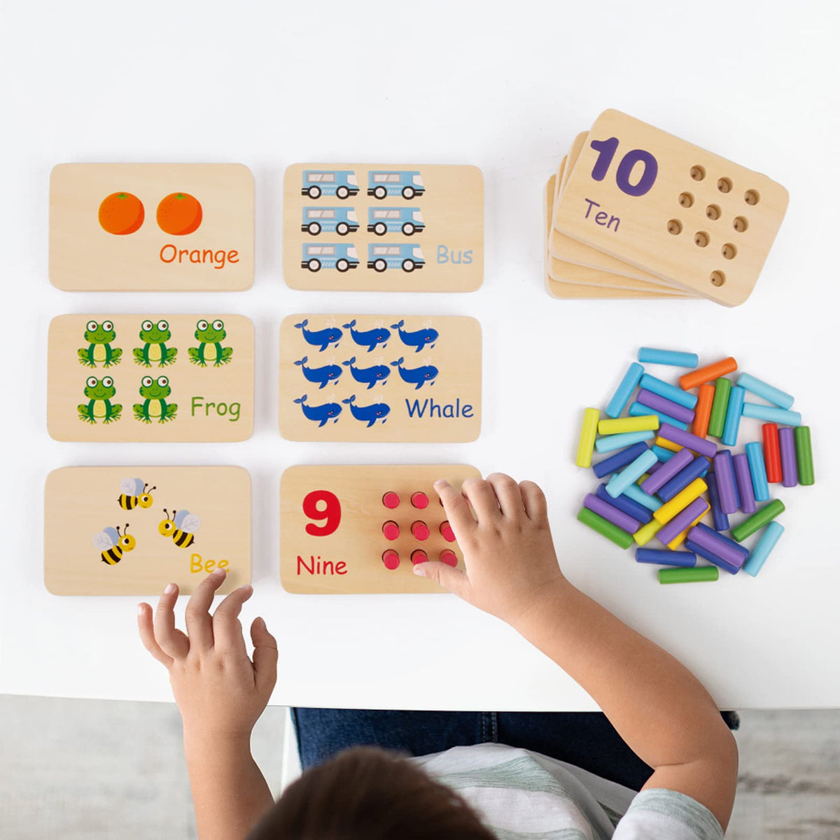 TOOKYLAND Peg Board Toddler Toys, Counting Wooden Toys with 55 Pegs, Wooden Math Manipulatives,Montessori Math and Numbers for Kids & Kindergarten Learning Activities