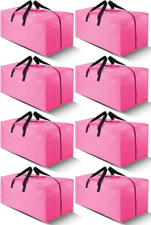 Cosy Family Extra Large Moving Bags - 8 Pack with Backpack Straps, Strong Handles & Zippers, Pink