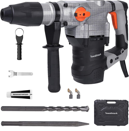 1600W Rotary Hammer Drill - 1-9/16", 13-Amp, 3600BPM, 9J - 3 Functions Demolition for Concrete, Stones, Brick walls - Includes Drill Bits, Point, Carrying Case