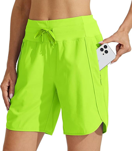 Willit Women's 7" Athletic Running Shorts Long Workout Hiking Shorts Quick Dry High Waisted Active Zipper Pocket(X-Small)