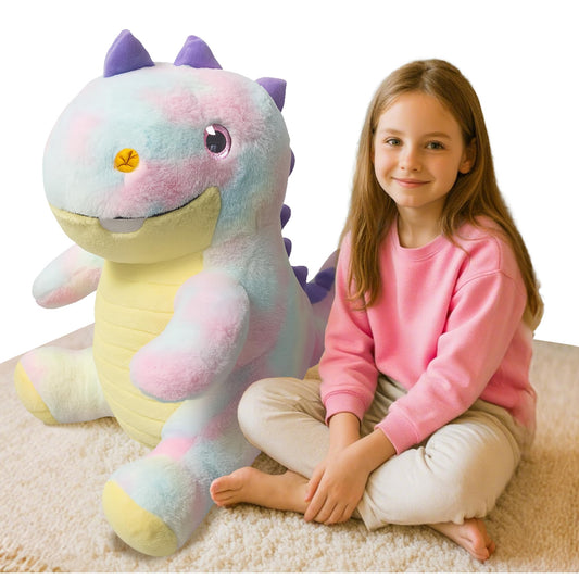 Dinosaur Large Stuffed Animals, 23" Cozy Soft Hug Doll, 3.7lbs Weighted Stuffed Animals, Giant Plush Toy, Soft Kawaii Plushie Gifts for Adults, Kids Boy/Girl Birthday, Christmas & Holidays(Pink)