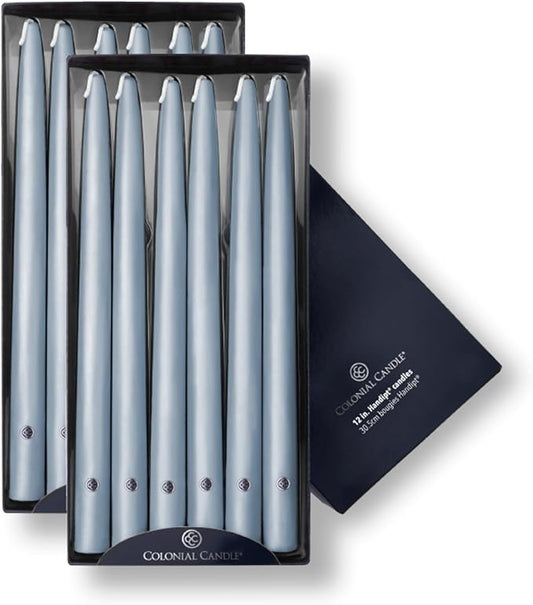 Colonial Candle Unscented Taper Candle, Handipt Collection, Wedgewood, 12 in, Pack of 12 - Up to 10 Hours Burn