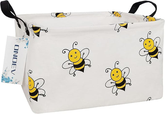 Rectangular Bee Pattern Storage Bin, Decorative Canvas Laundry Basket with Dual Handles, Foldable Toy & Household Organizer, Multipurpose Party Gift Basket for Home Bedroom Dorm(Bee)