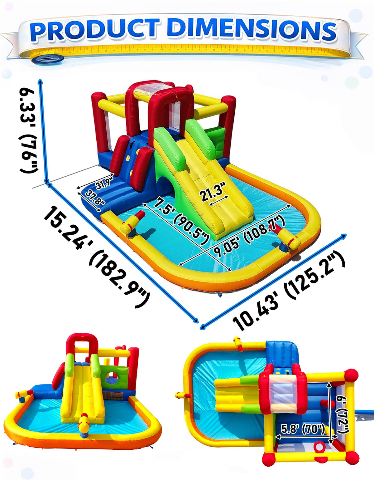 Hongcoral Inflatable Water Slide Bounce House for Kids, 12-In-1 Water Park with Splash Pool, Double Cannons, 2 Climbing Walls, Tunnel, Obstacles, Blow Up Jumping Castle With Blower