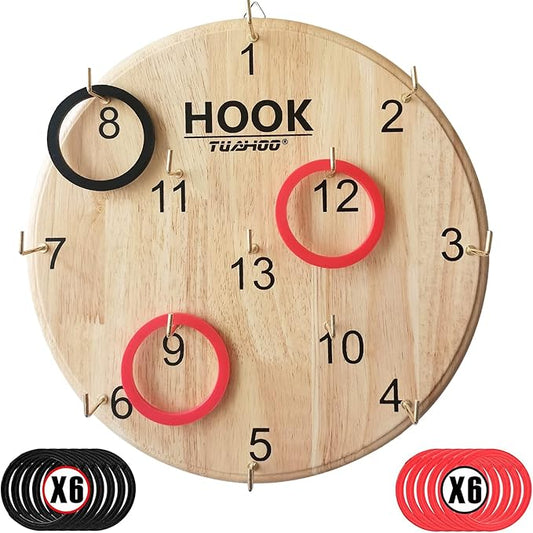 Ring Toss Games for Kids - Outdoor Yard Game for Adults & Family Backyard Toys, Wooden Board Hook Darts Wall Game for Gaming Room, Patio, Garage, Hookey Ring Tossing Game