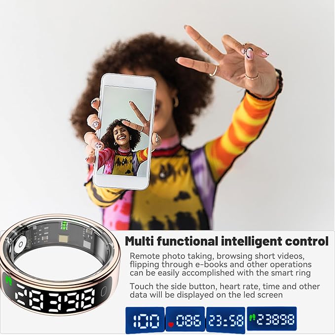 Smart Health Ring for Women Men, Smart Ring Fitness Tracker for iOS & Android, Heart Rate, Blood Oxygen, Blood Pressure, Step Counting, Sleep Monitoring ï¼?ATM Waterproof, No Subscription Fee