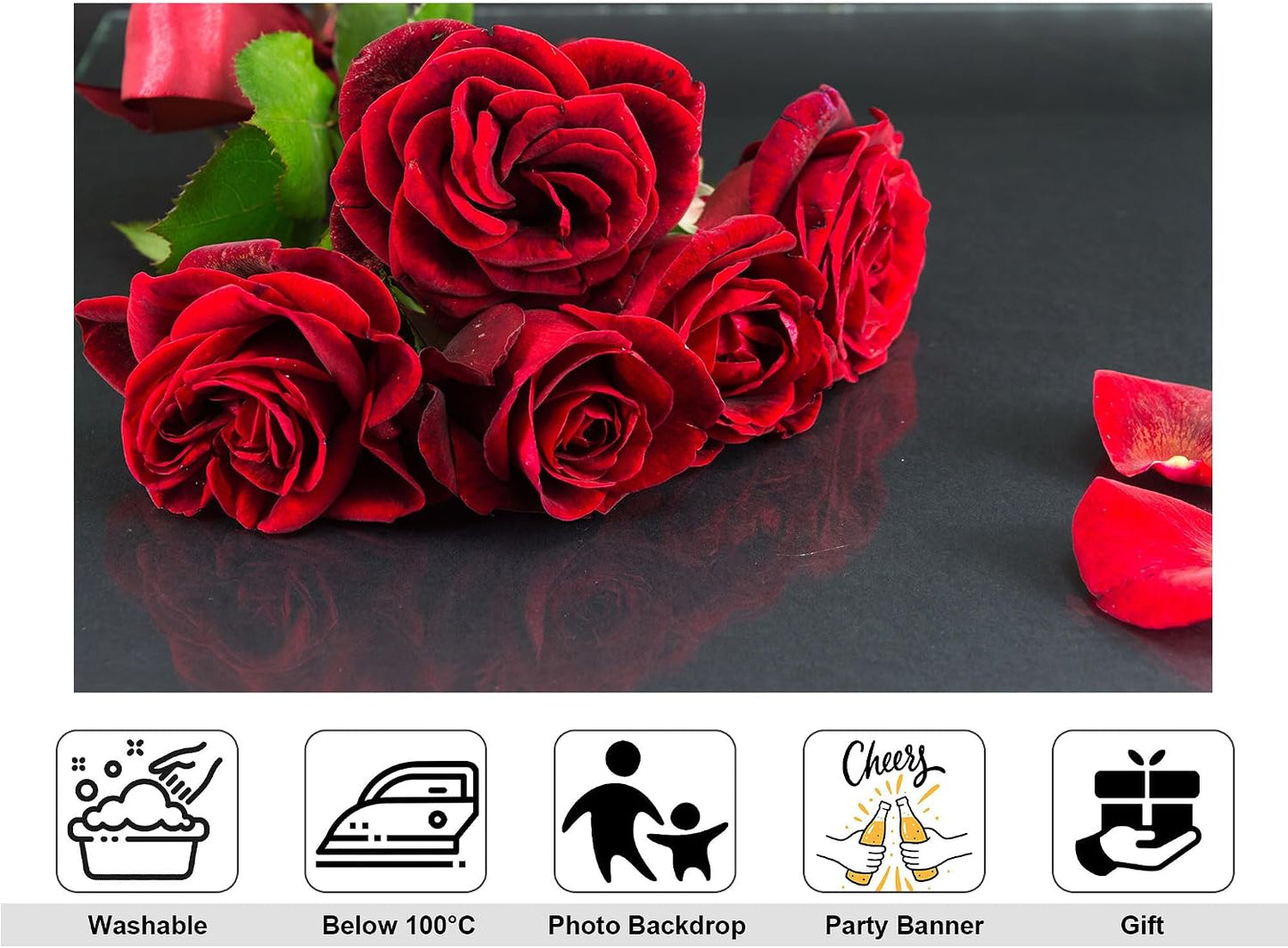 KeyWork 5x5ft Red Rose Bouquet Backdrop Fresh Bloom Petal Photography Background for Valentine's Day Gift Party