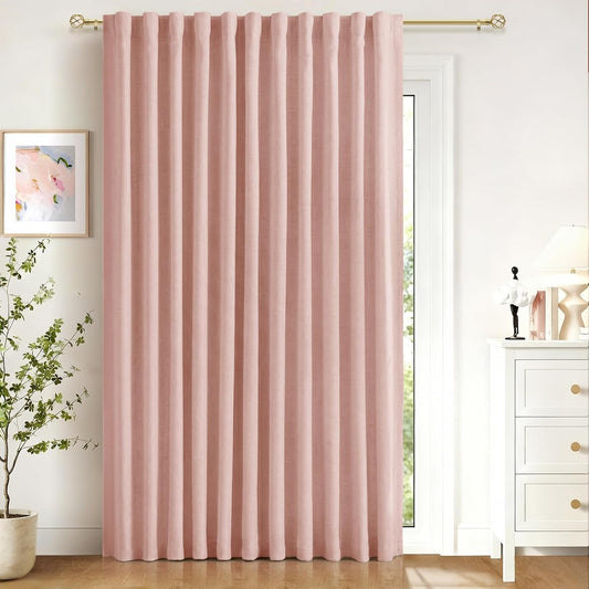 Skiennix 100% Blackout Linen Curtains - Thermal Insulated Drapes for Bedroom | 90" Long, Blush Pink