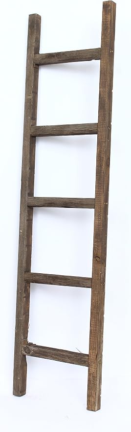 BarnwoodUSA Rustic Farmhouse Decorative Ladder - Our 5 ft Ladder can be Mounted Horizontally or Vertically and is Crafted from Upcycled Wood | No Assembly Required | Brown
