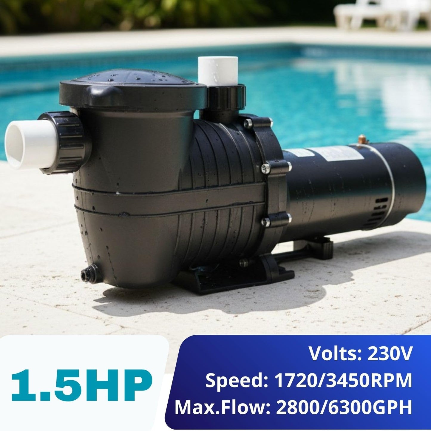LANCHEZ In/Above Ground Pool Pump, Self Primming (Dual Speed, 1.5 HP, 6300 GPH, 230V, 1.5" & 2" NPT Adapter, Strainer Basket), Light black