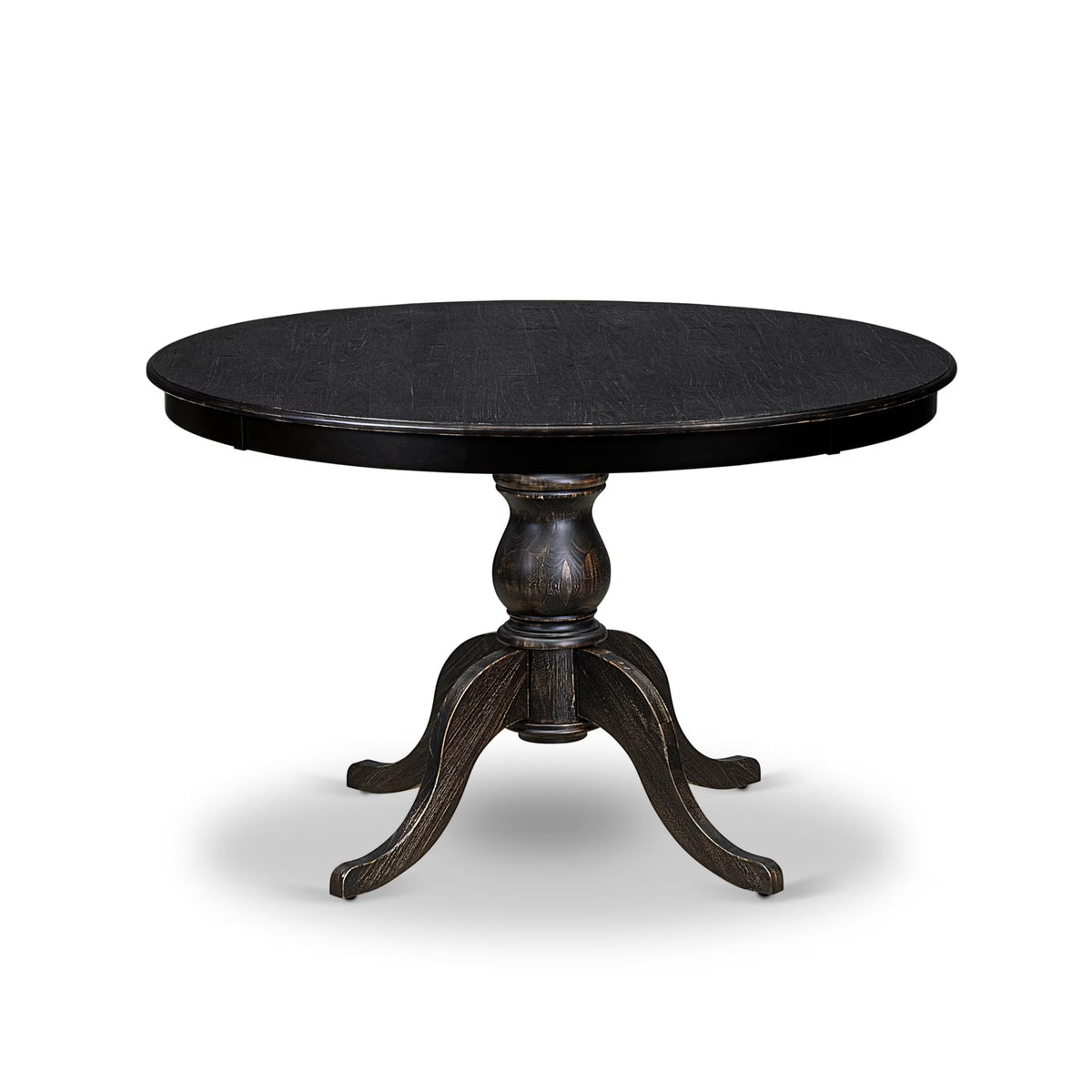 Luxe by East West Furniture FE6-11-TP Wooden Kitchen Table with Acacia Wood Round Tabletop and Stylish Pedestal Base - Sand Blasted Black Finish