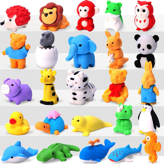 3 otters 50 Pack Animal Erasers, Desk Pets Classroom Prizes Treasure Box Toys Game Reward for School, Mini Fun Cute Erasers for Gag Gift Goodie Bag Stuffers Party Favors
